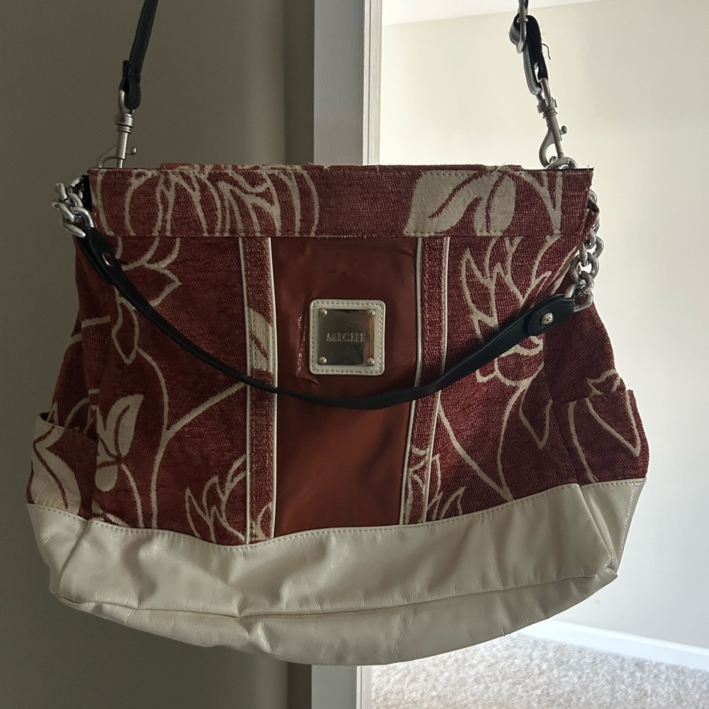 MICHI Red and Cream Large Floral Women's Crossbody Or Shoulder Bag